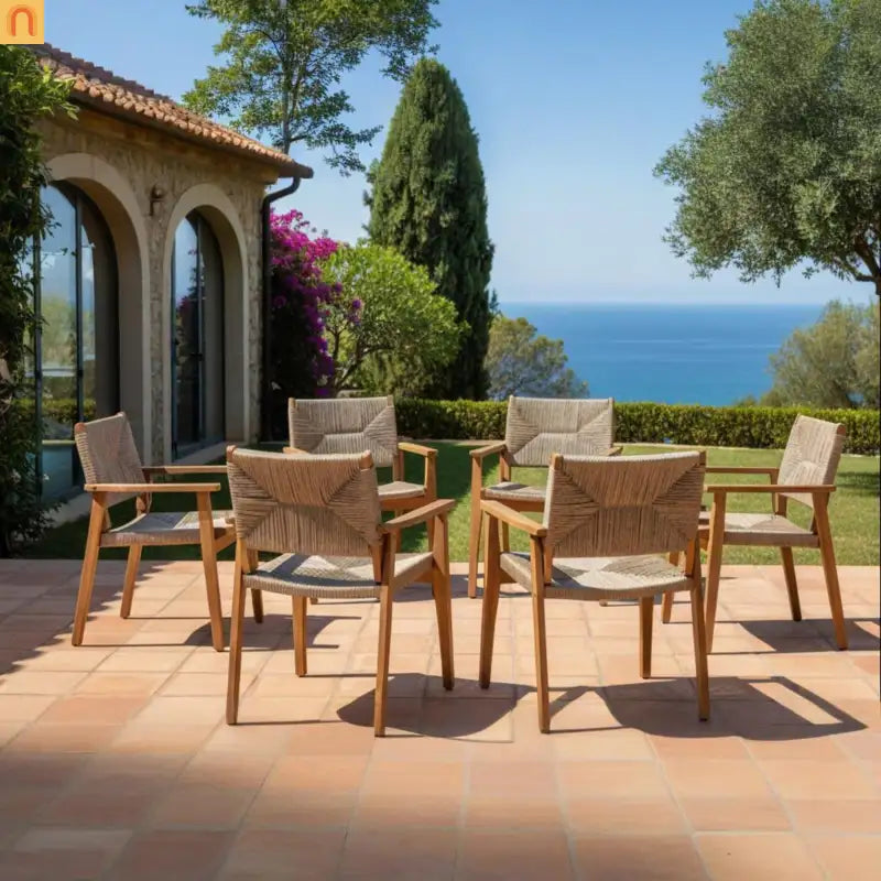 Dining Chair Outdoor Modern with Acacia Wood Frame and Handwoven Wicker Seat