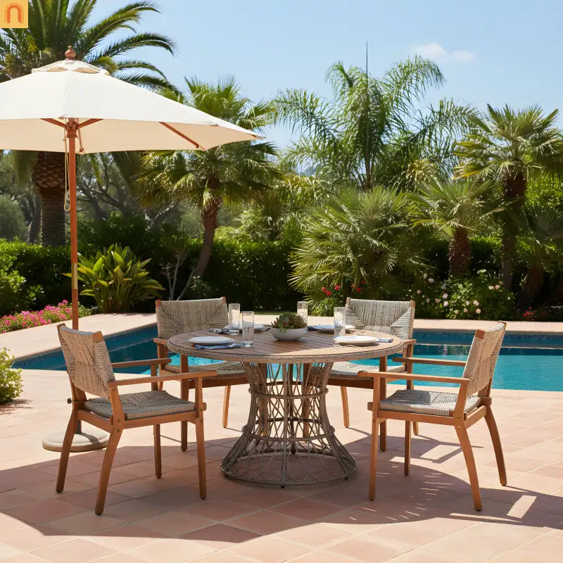 Dining Chair Outdoor Modern with Acacia Wood Frame and Handwoven Wicker Seat