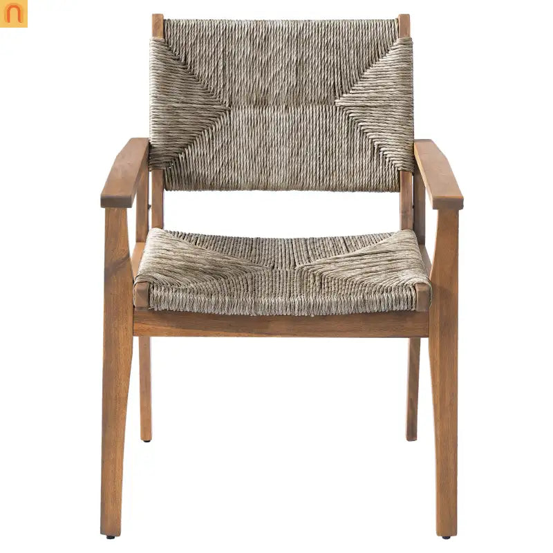 Dining Chair Outdoor Modern with Acacia Wood Frame and Handwoven Wicker Seat