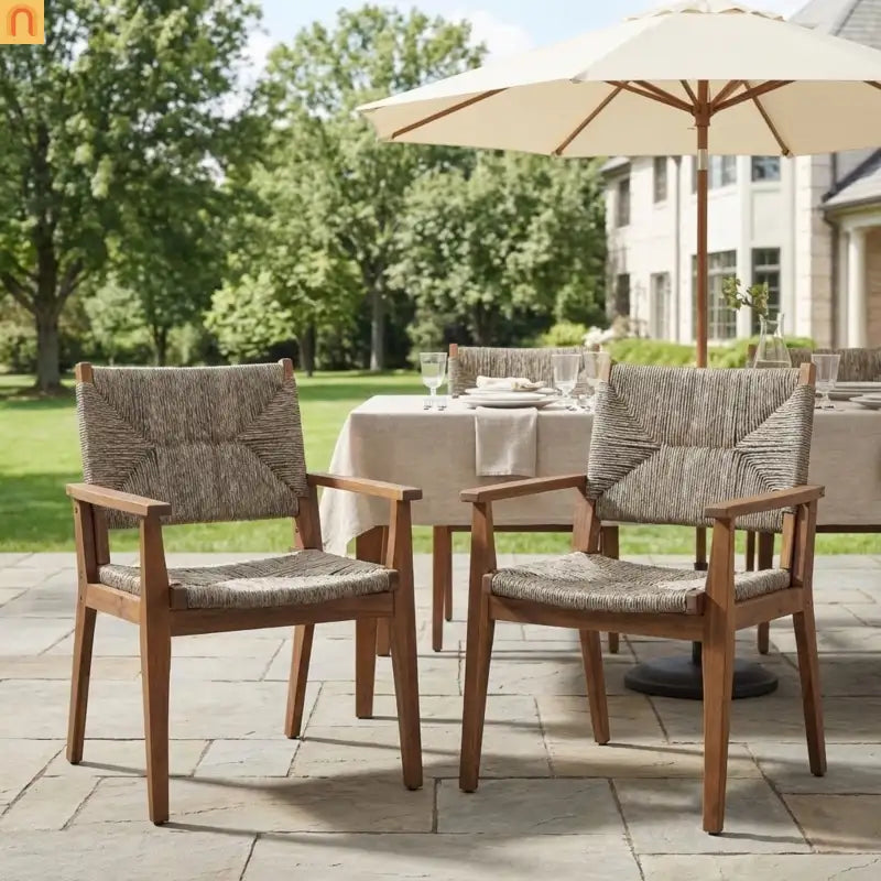 Dining Chair Outdoor Modern with Acacia Wood Frame and Handwoven Wicker Seat