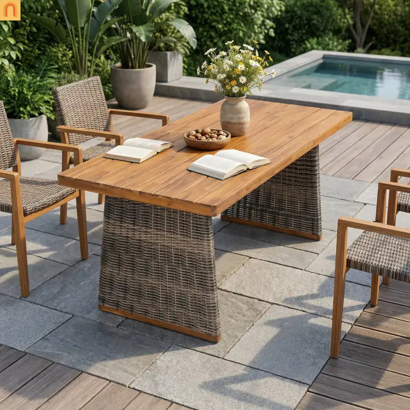 Dining Table Teak Finish Acacia Wood Outdoor for Four