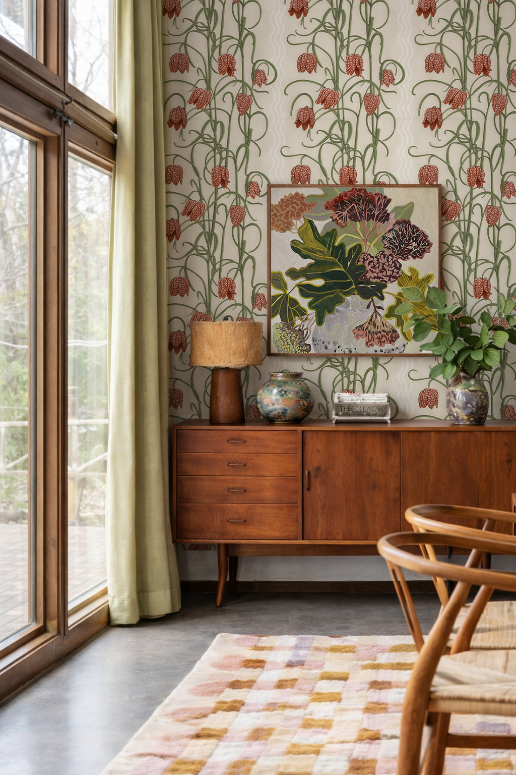 Campanas Wallpaper, neutral and burnt orange