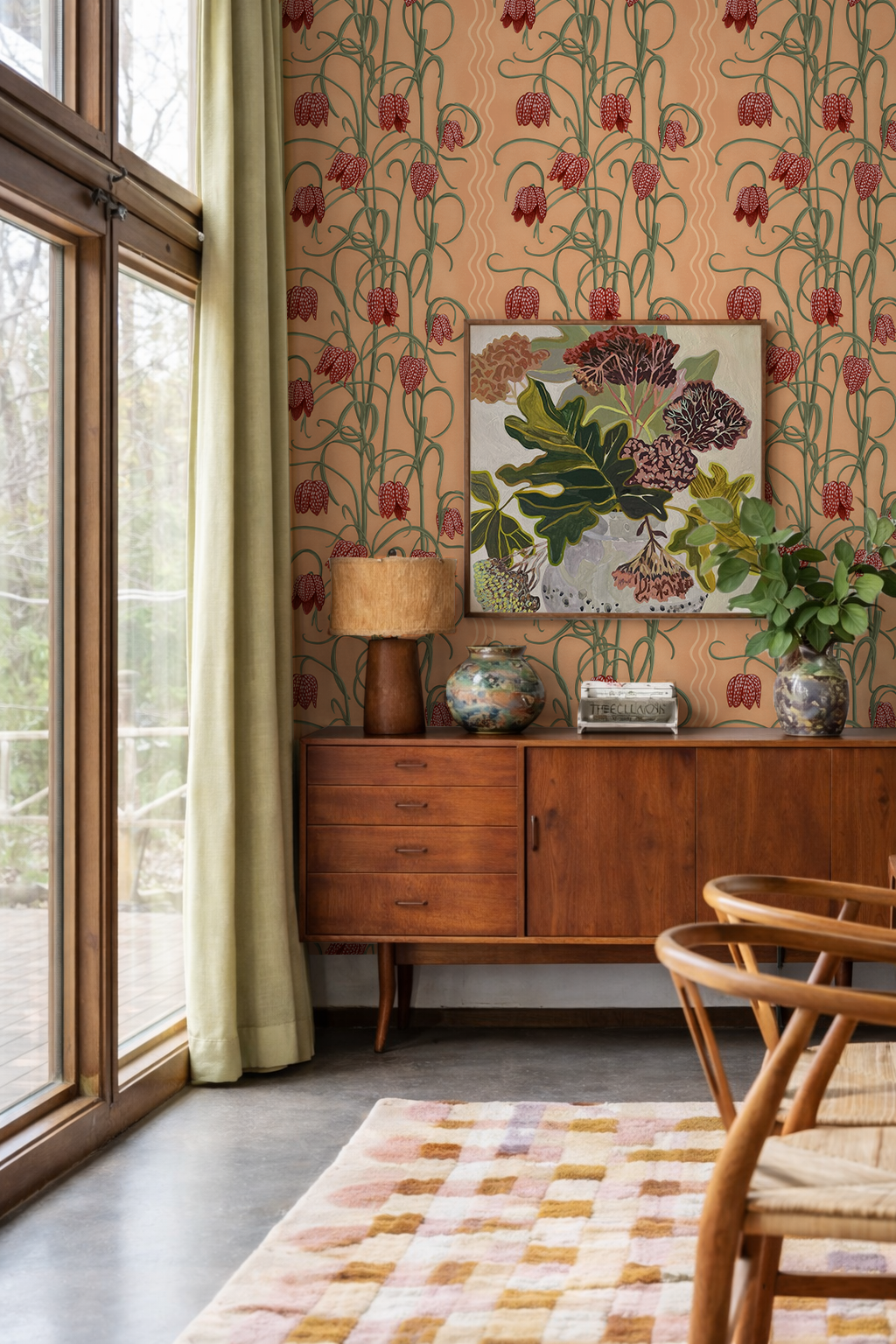 Campanas Wallpaper, peach and rust