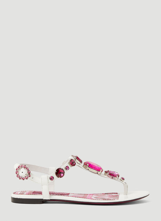 Dolce & Gabbana Crystal Majolica Flat Sandals – Made in Italy