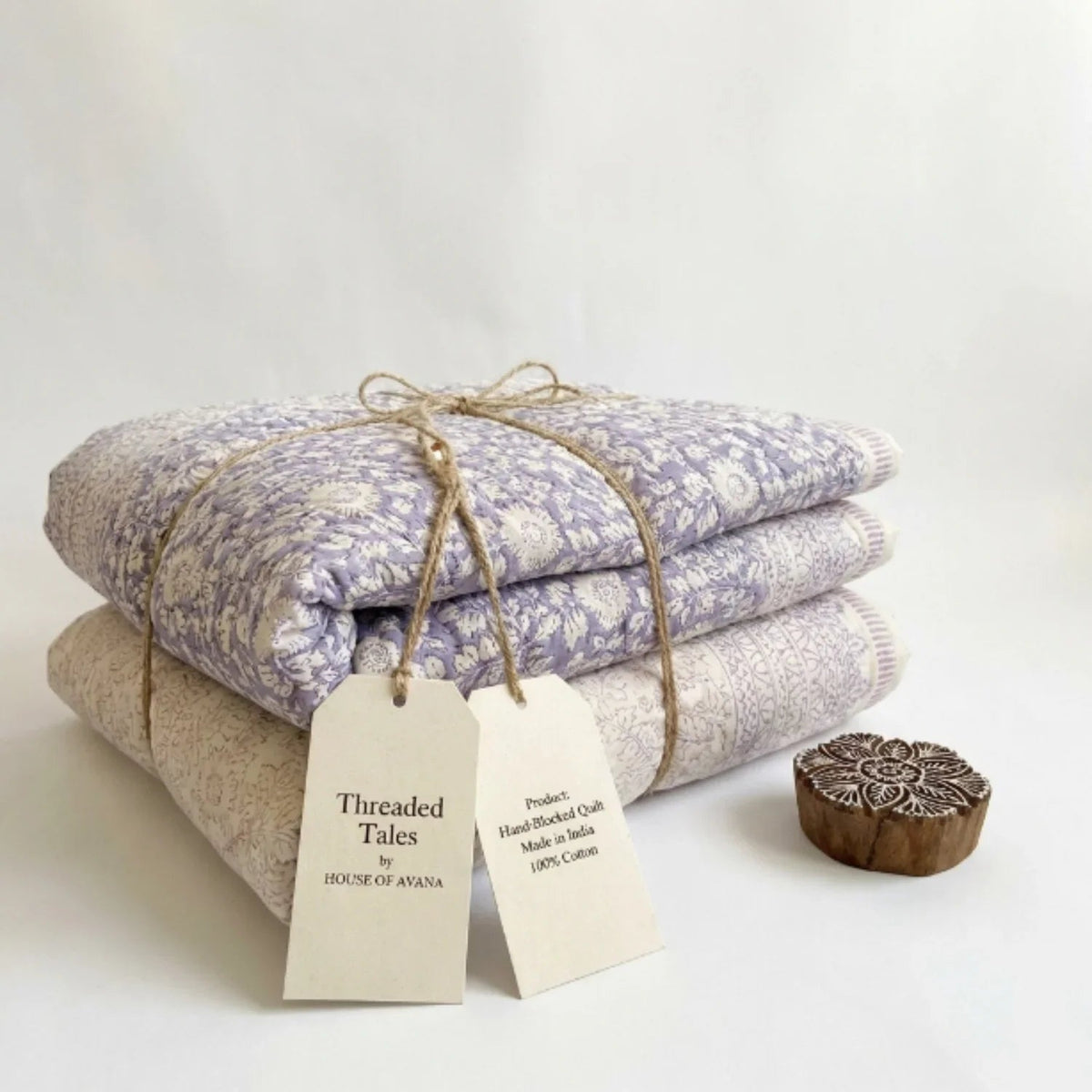 The Jaipur Sage Floral Hand Block Printed Quilted Comforter