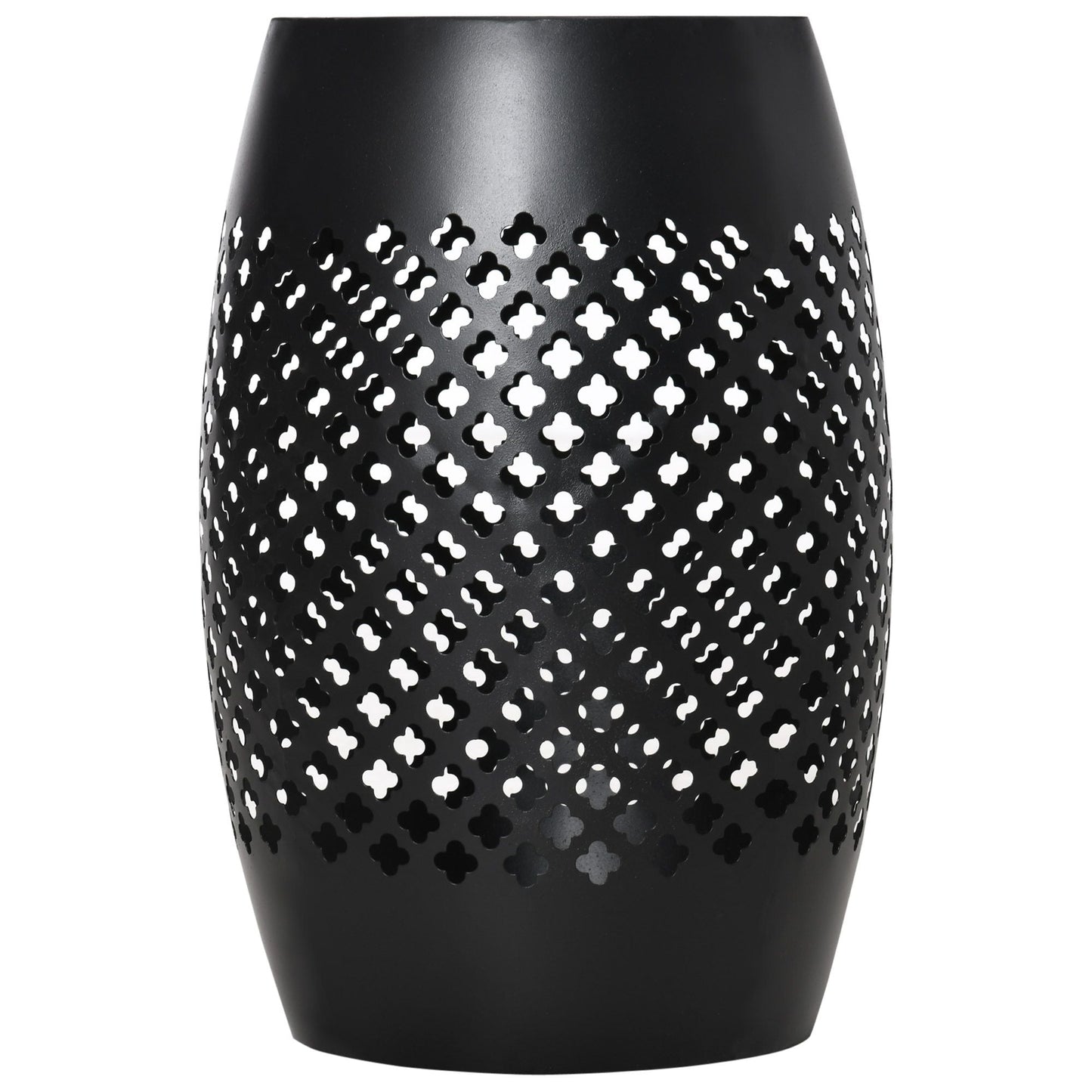 12.5" Steel Outdoor Side Table, Round Hollow Drum Patio End Table, Accent Table for Indoor and Outdoor, Black