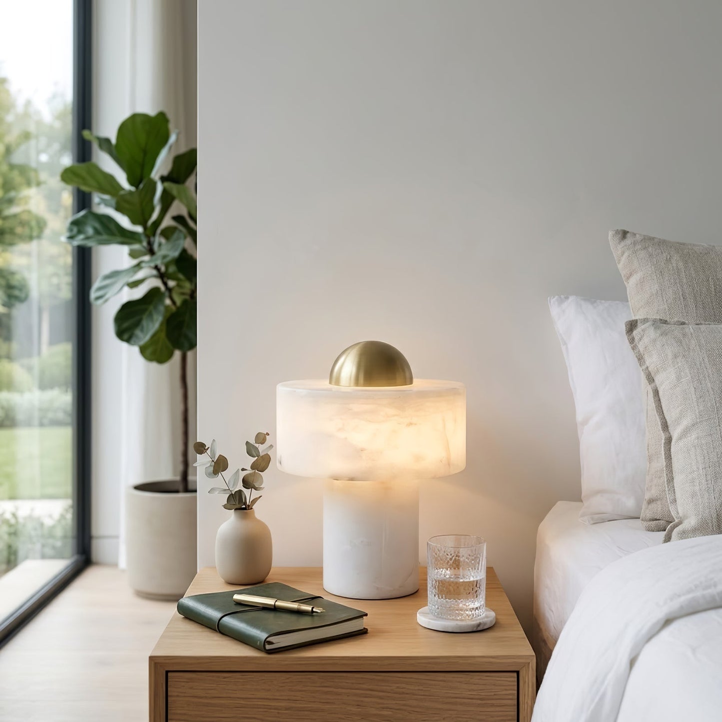 Dual Pillar Natural Alabaster Table Lamp