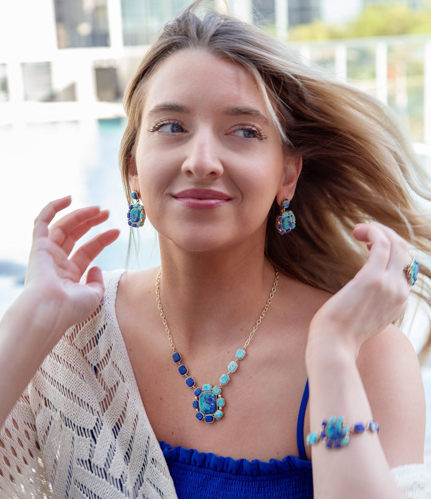 Duality Blue Lapis and Turquoise Golden Statement Ring