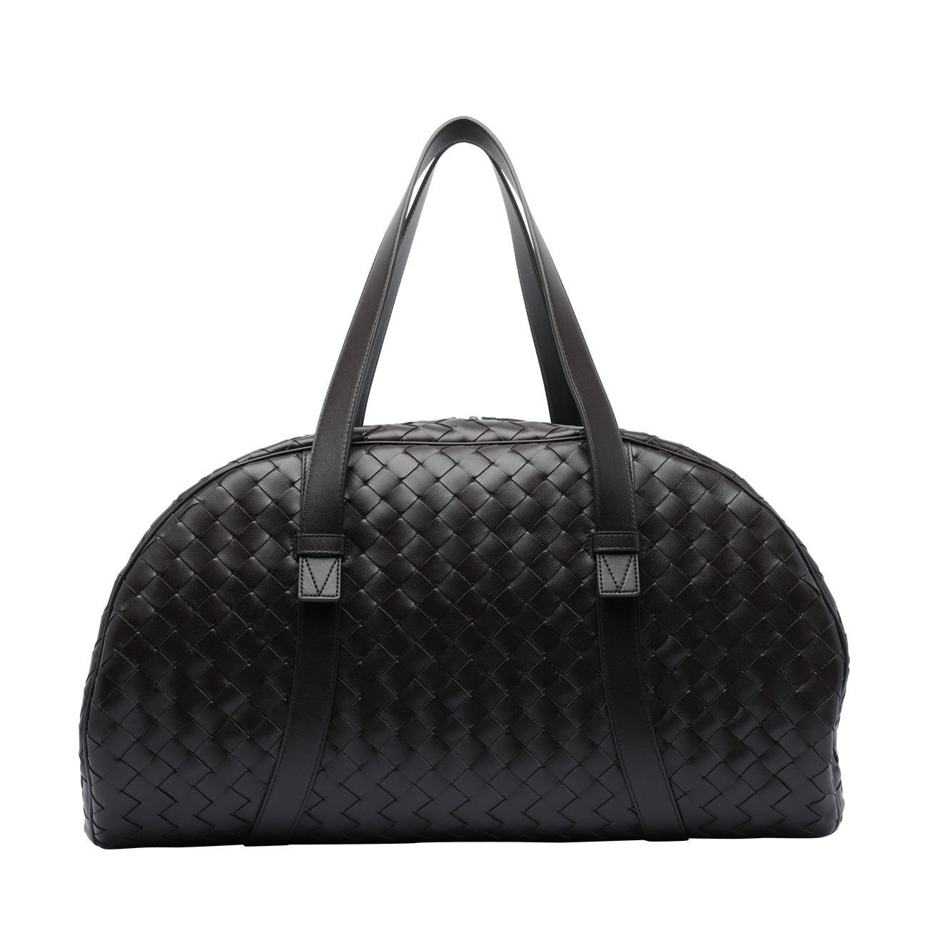 Bottega Veneta Black Calf Leather Woven Duffle Bag
