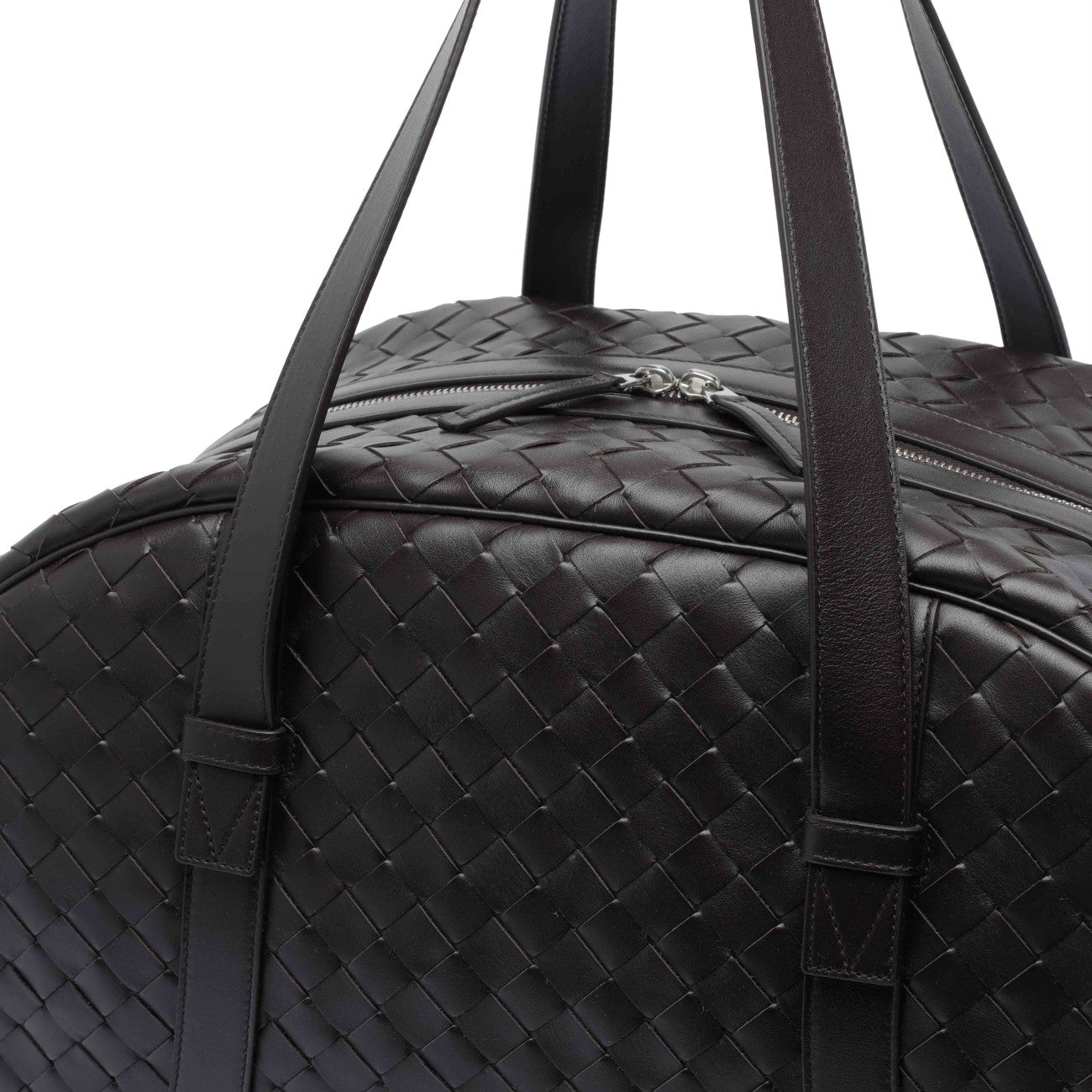 Bottega Veneta Black Calf Leather Woven Duffle Bag
