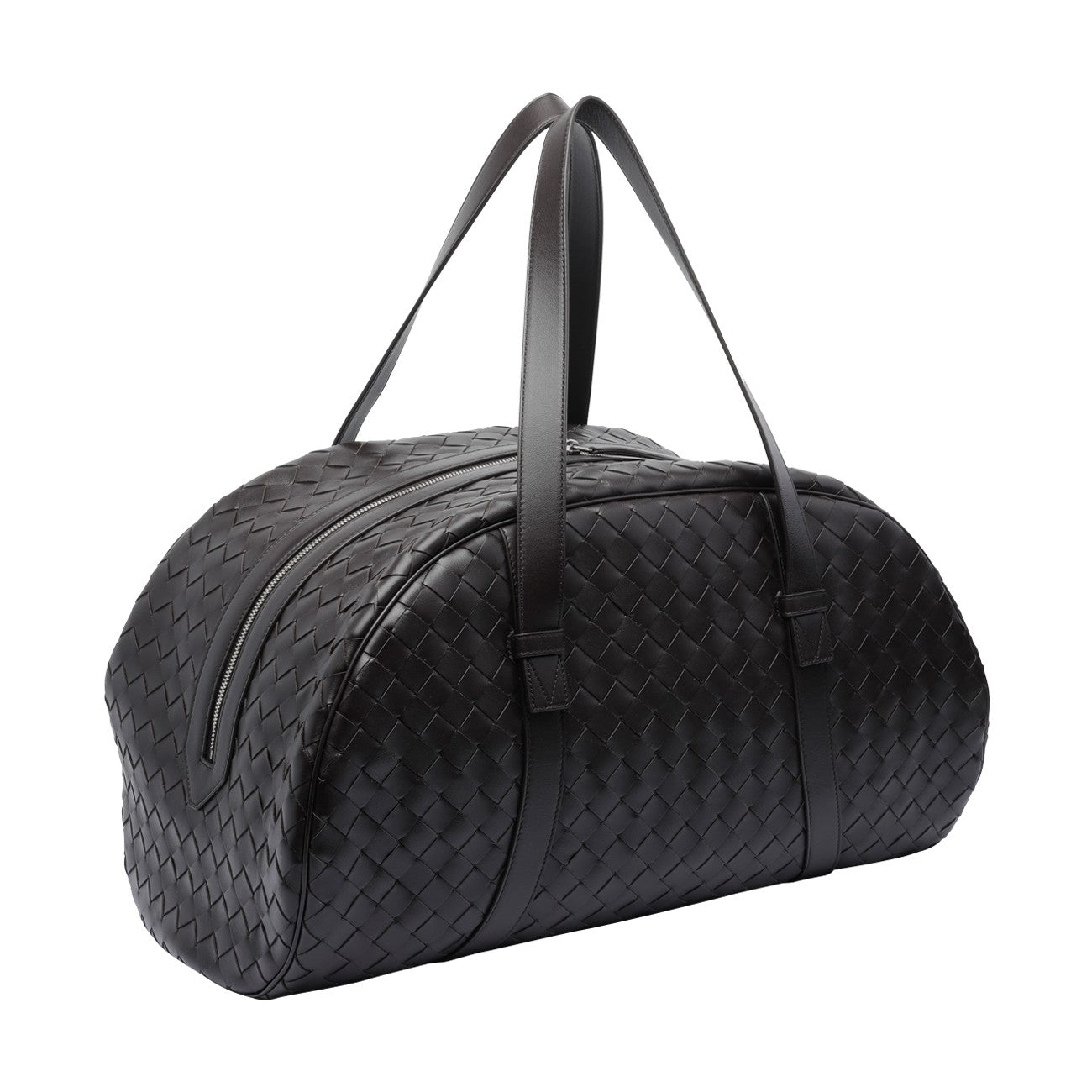 Bottega Veneta Black Calf Leather Woven Duffle Bag