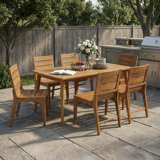 The Fairhaven Slatted Acacia Outdoor Dining Set — 7-Piece