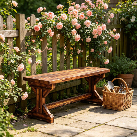Outdoor Bench Backless Fir Wood Carbon 44in 528 lb Capacity X Base