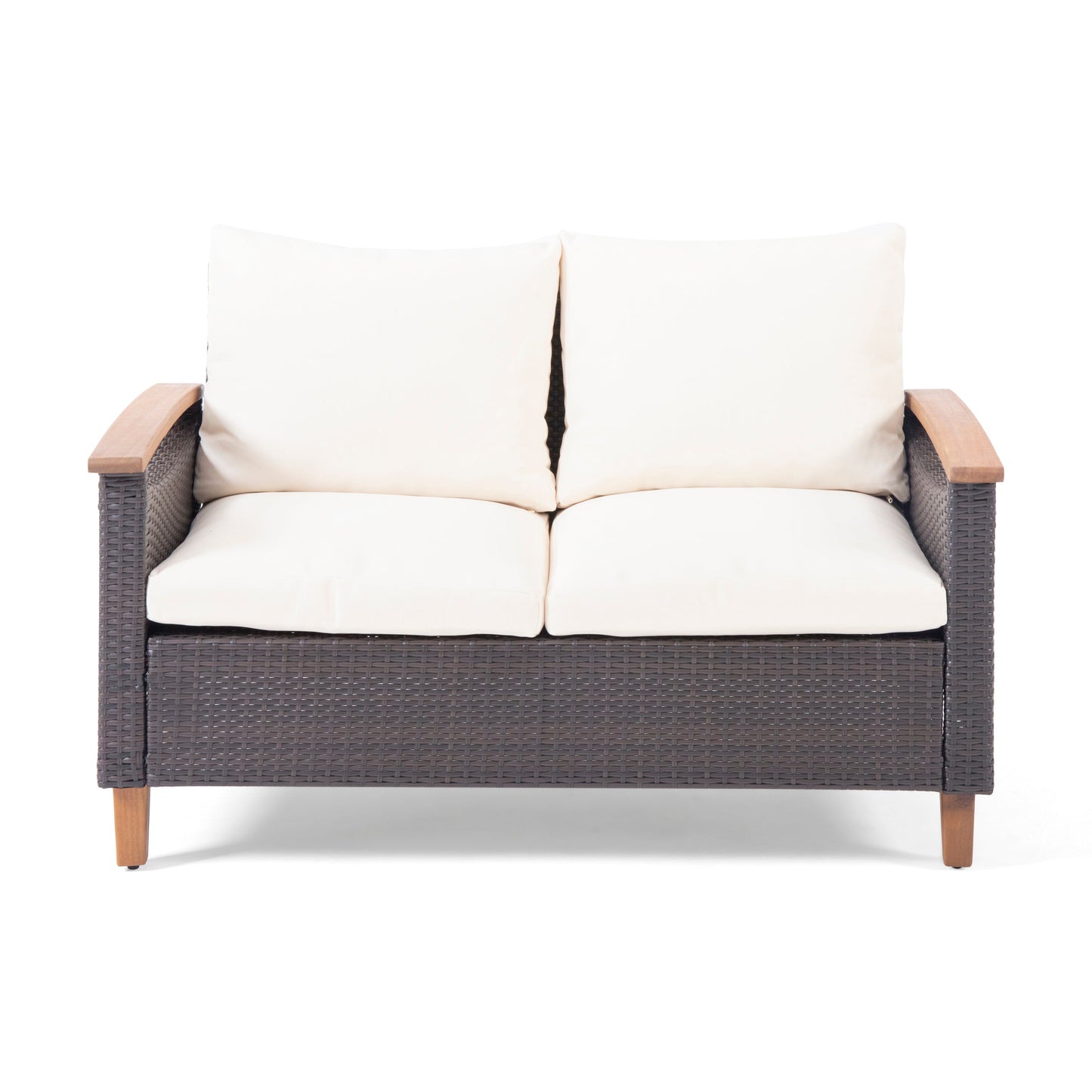 Outdoor Set: Transitional Teak Wood and Pe Rattan with Water Resistant Cushions