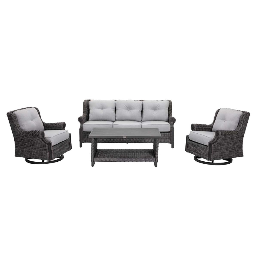 Lassen 4-Piece Woven Outdoor Lounge Set with Swivel Rocking Chairs – Gray