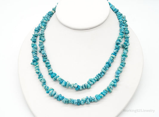 Long Vintage Southwestern Turquoise Nugget Beads String Necklace 36"