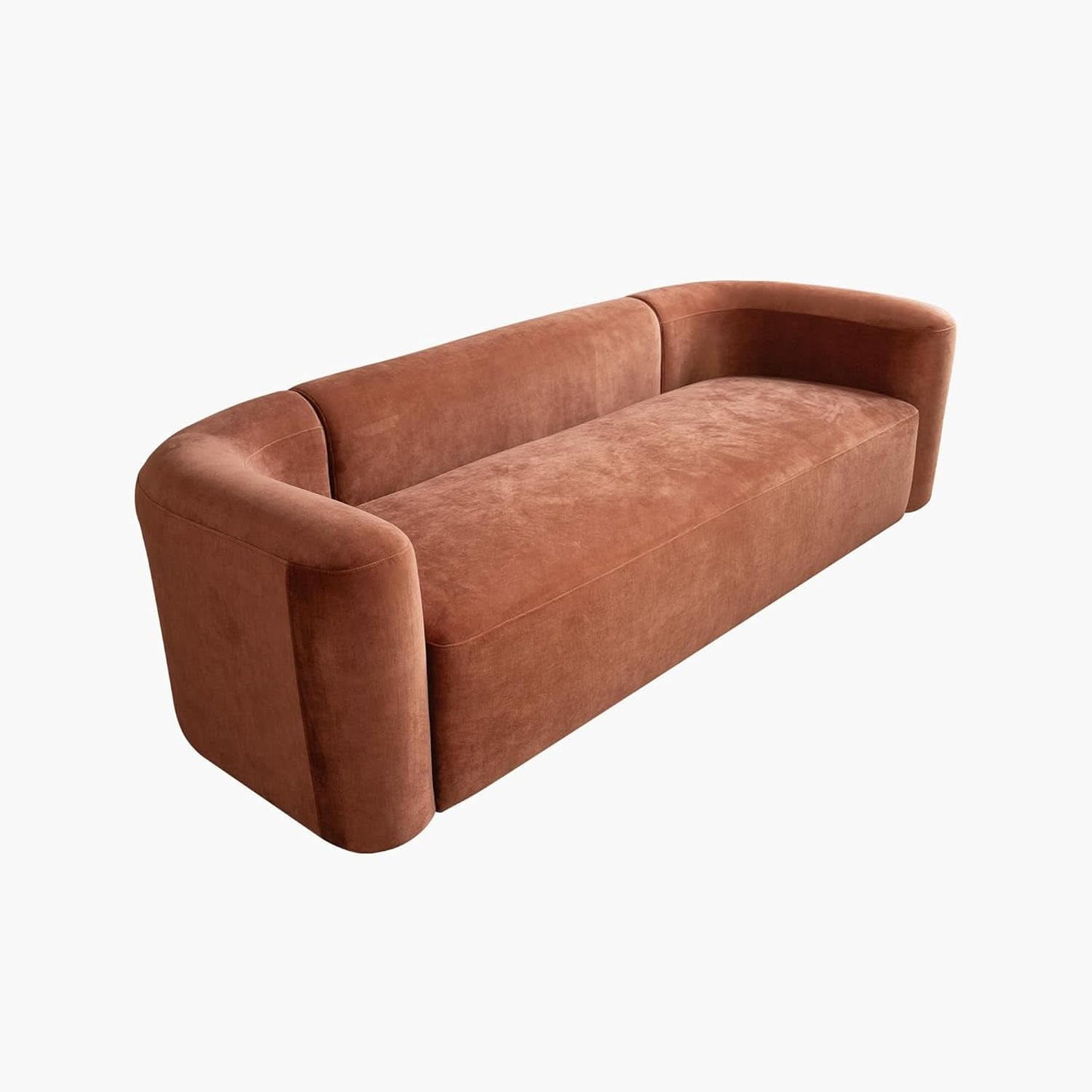 ** Modern Velvet 3-Seater Sofa in Tangerine with Curved Back Design