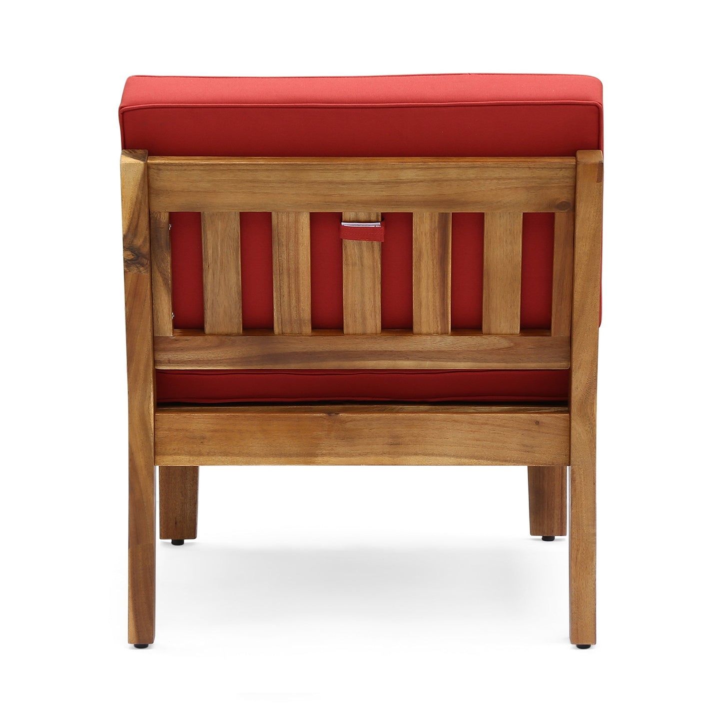 Sofa Sectional Outdoor Curved Acacia Wood Teak Finish Red Cushions 8seater