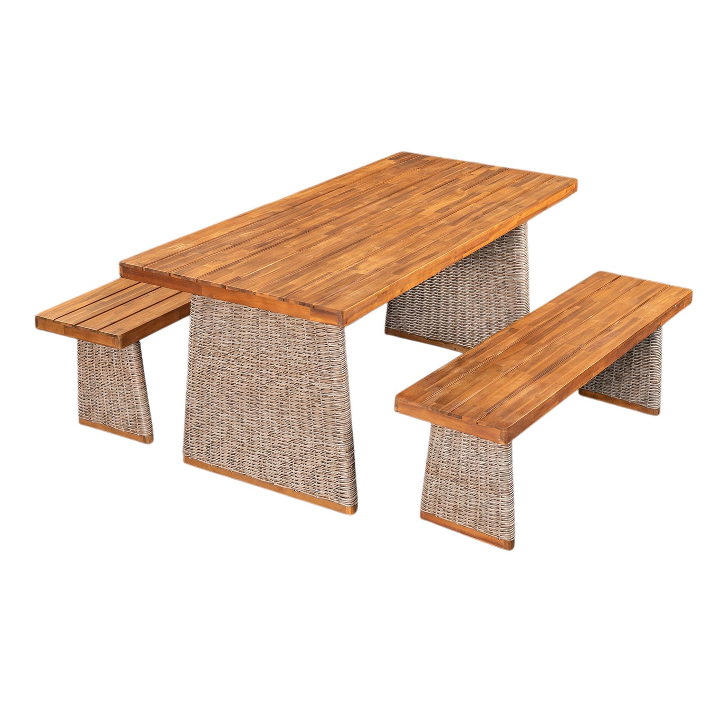 Outdoor Set 3-piece Acacia Wood Dining with Handwoven Rattan Legs Brown