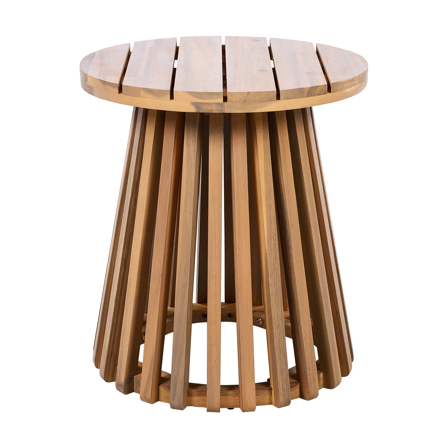 Patio Side Table Round Acacia Wood Light Teak Finish
