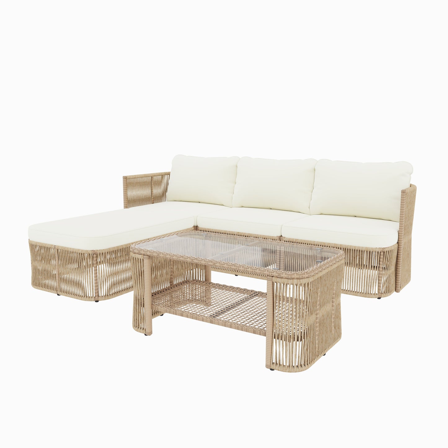 Outdoor Patio Set Rattan Dark Beige Iron Frame Conversation Sofa