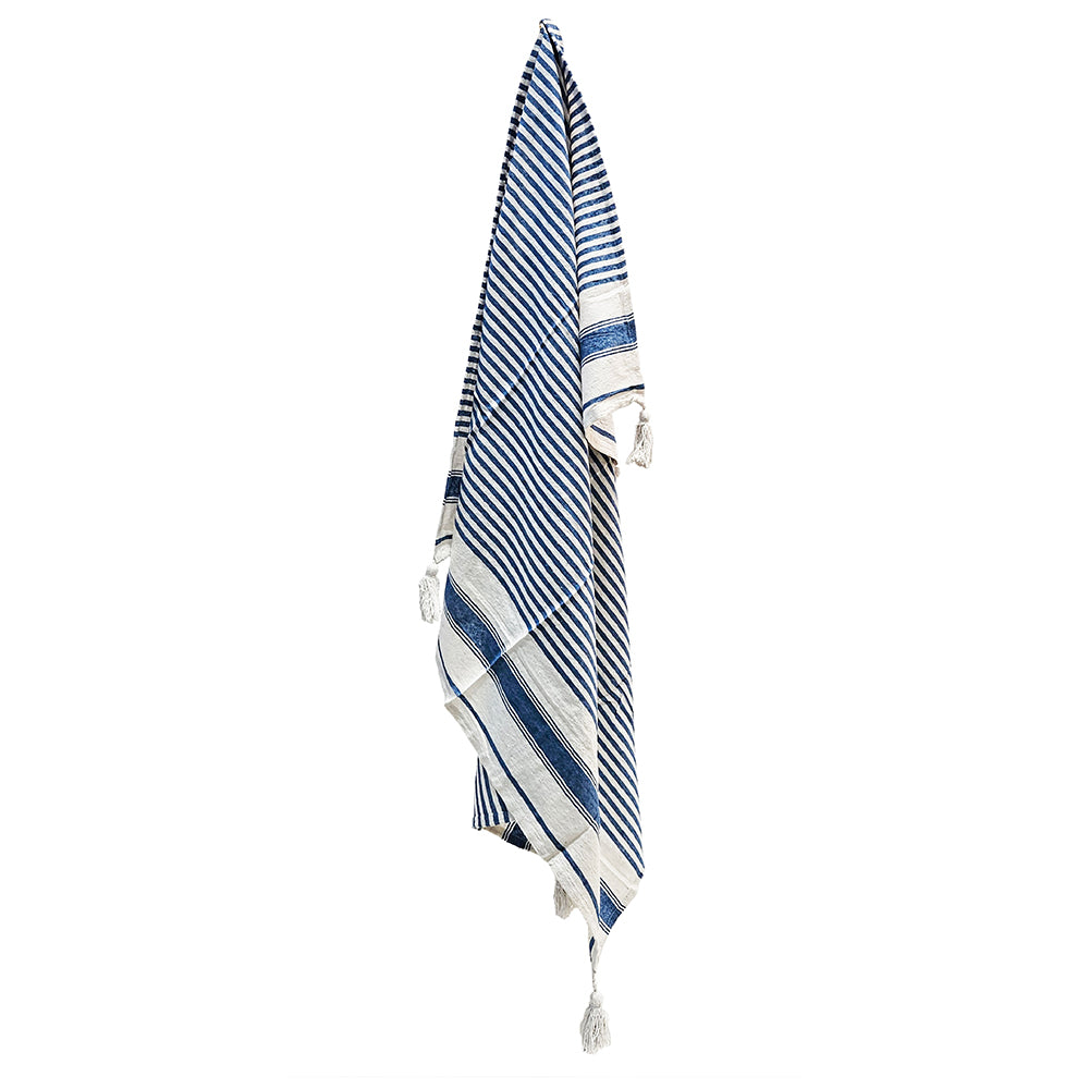 Brighton Blue & White Striped Cotton Throw Blanket