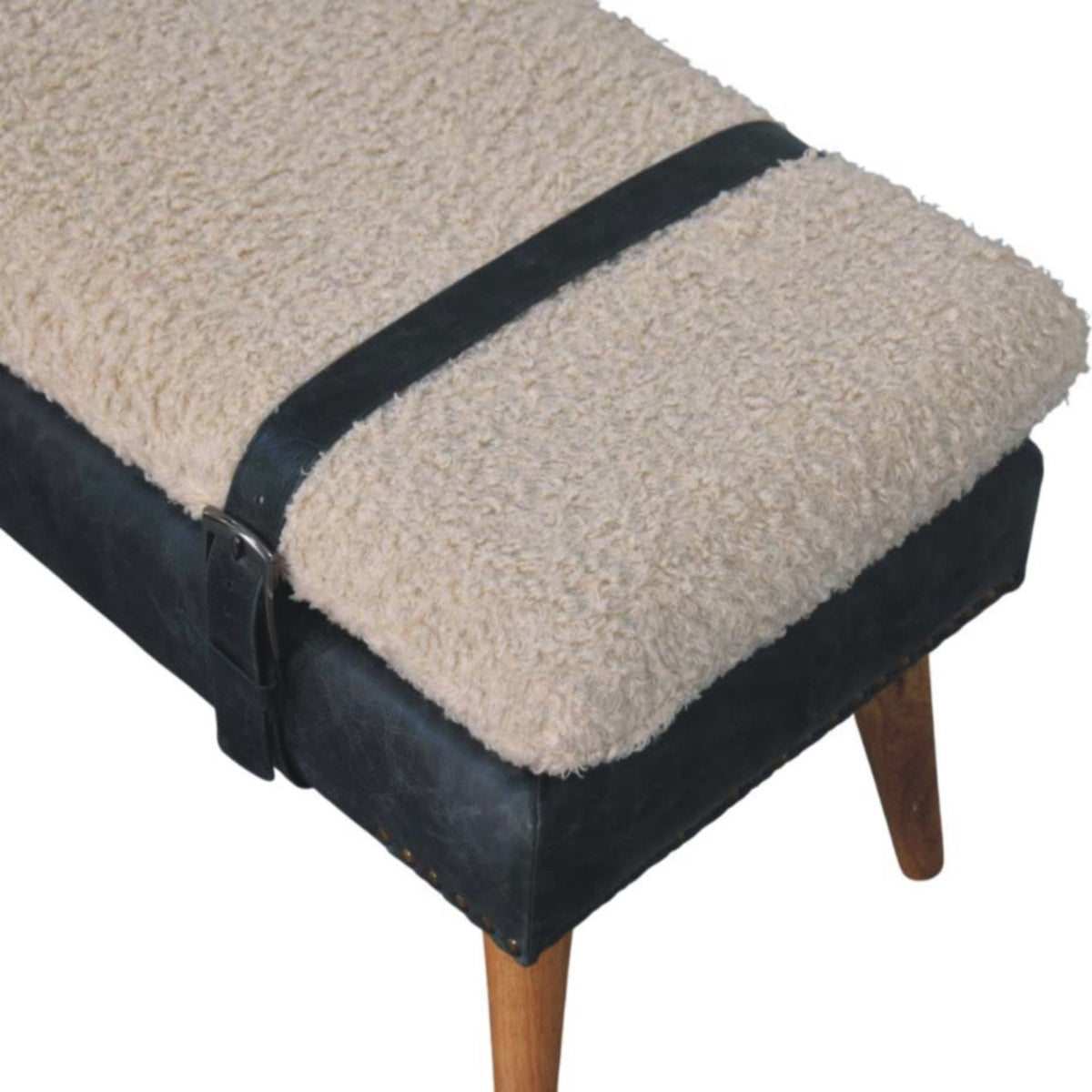 The Calder Bouclé & Buffalo Leather Bench — Oak