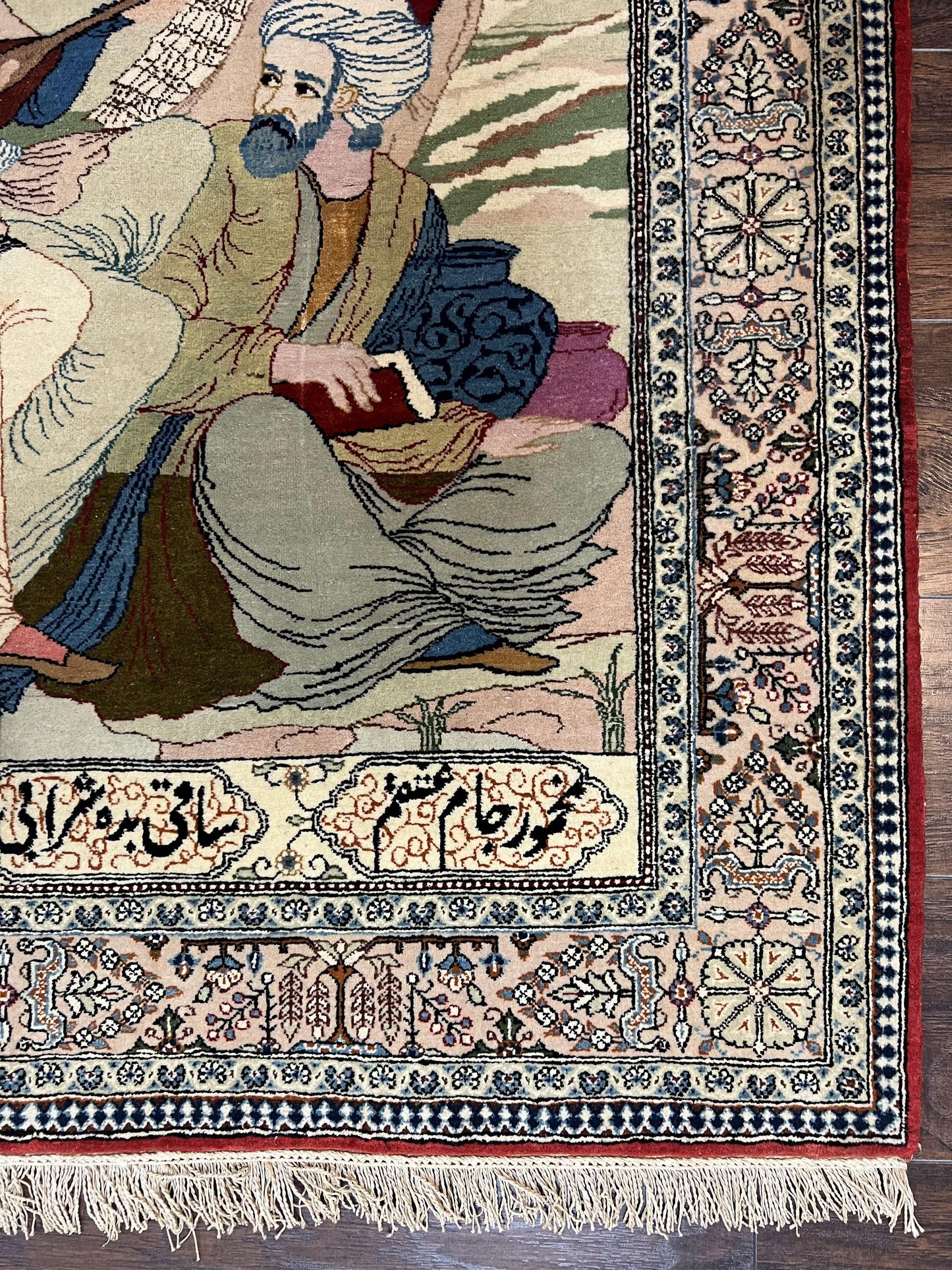 Vintage Persian Qum Pictorial Rug 5x7 - Wool & Silk