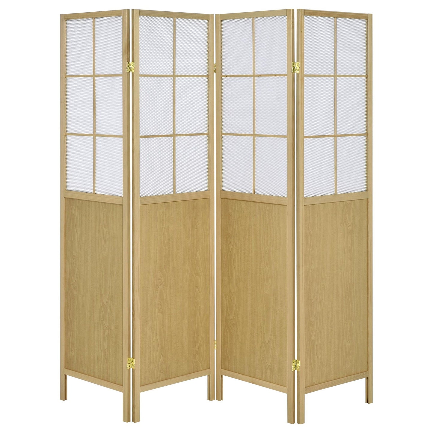 Gabby - 4 Panel Divider Folding Shoji Screen With Windowpane Details - Natural