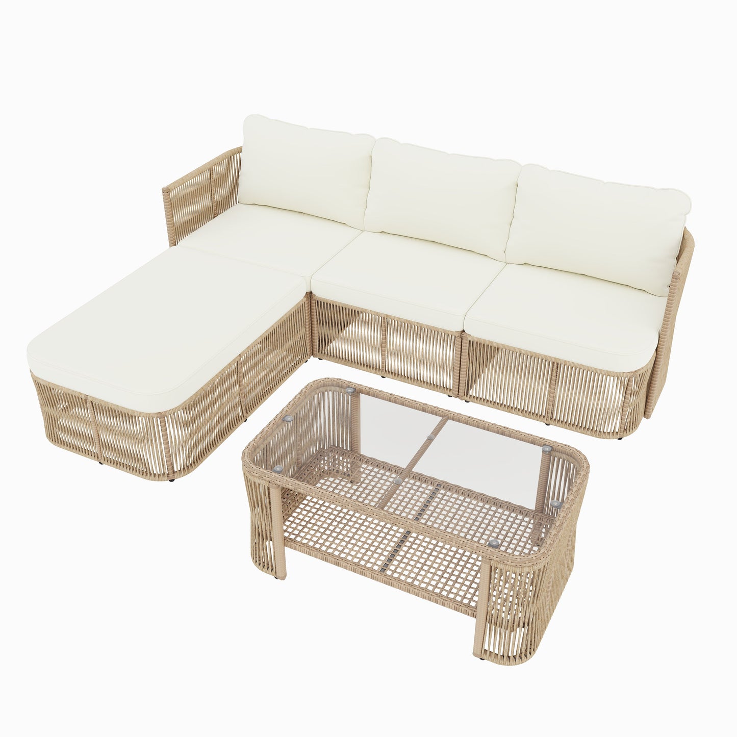Outdoor Patio Set Rattan Dark Beige Iron Frame Conversation Sofa