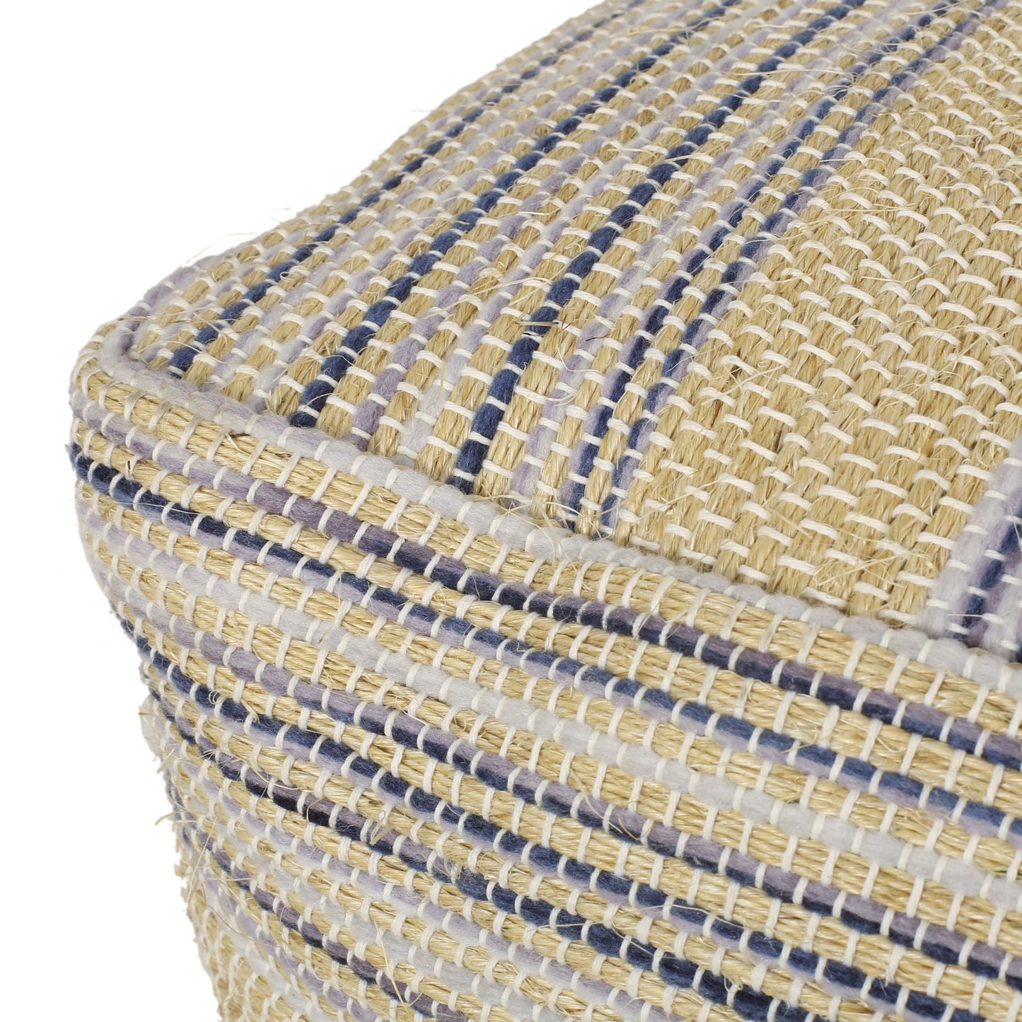 Western - Handcrafted Fabric Pouf, Durable - Natural / Blue