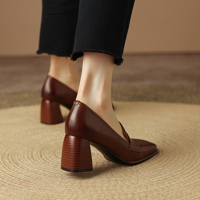 Retro Brown Chunky Heel Pumps
