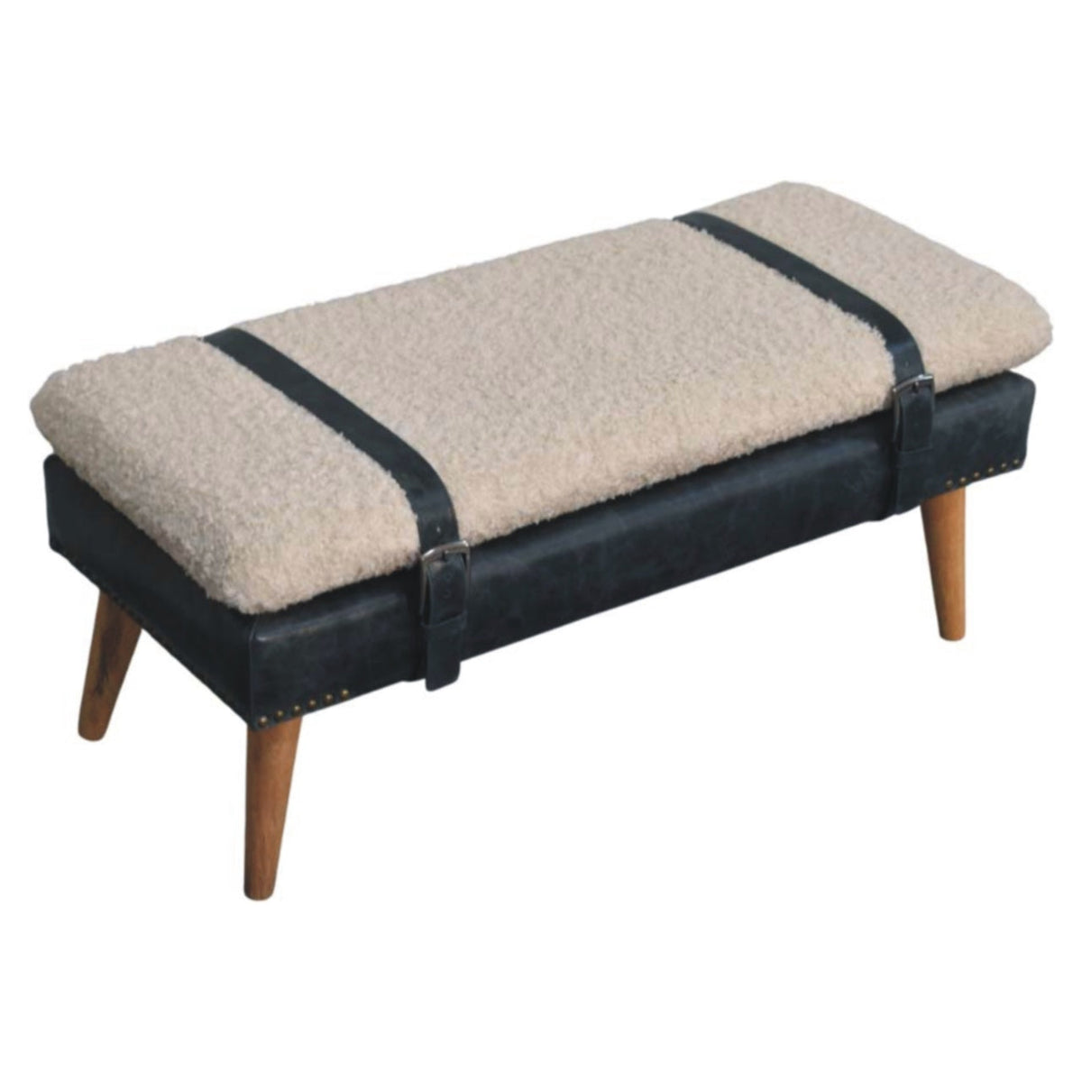 The Calder Bouclé & Buffalo Leather Bench — Oak