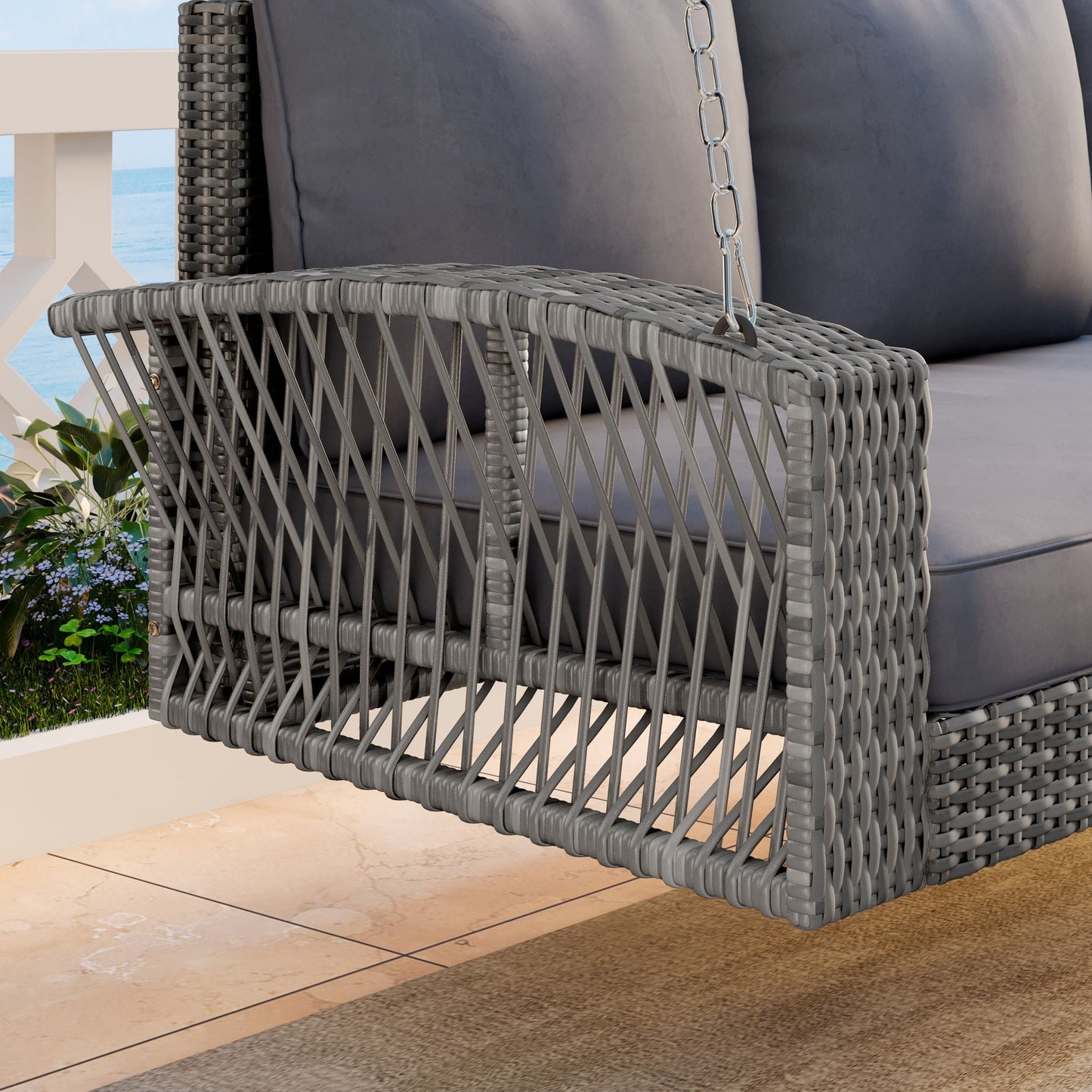3 Person Large Patio Swing Bench With Cushions For Backyard