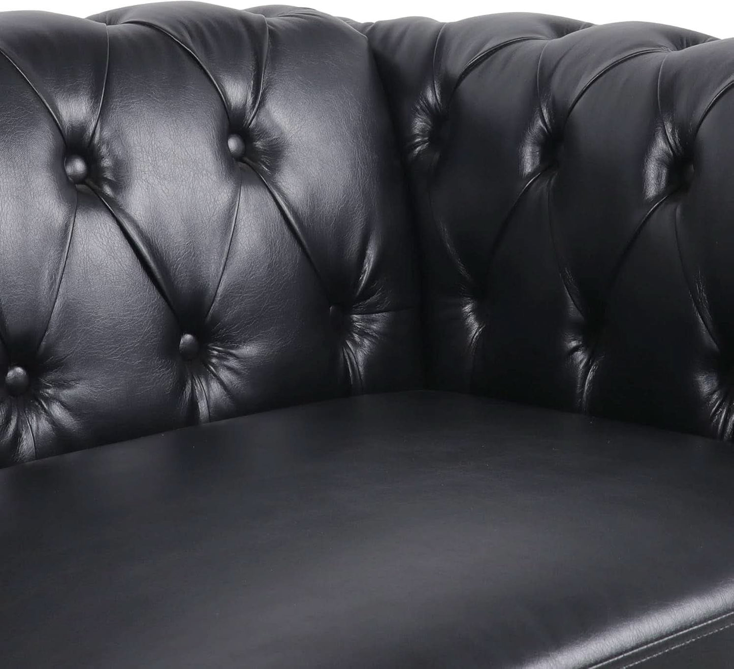 2 Piece Living Room Sofa Set Black Faux Leather Club Chair And Chesterfield Loveseat