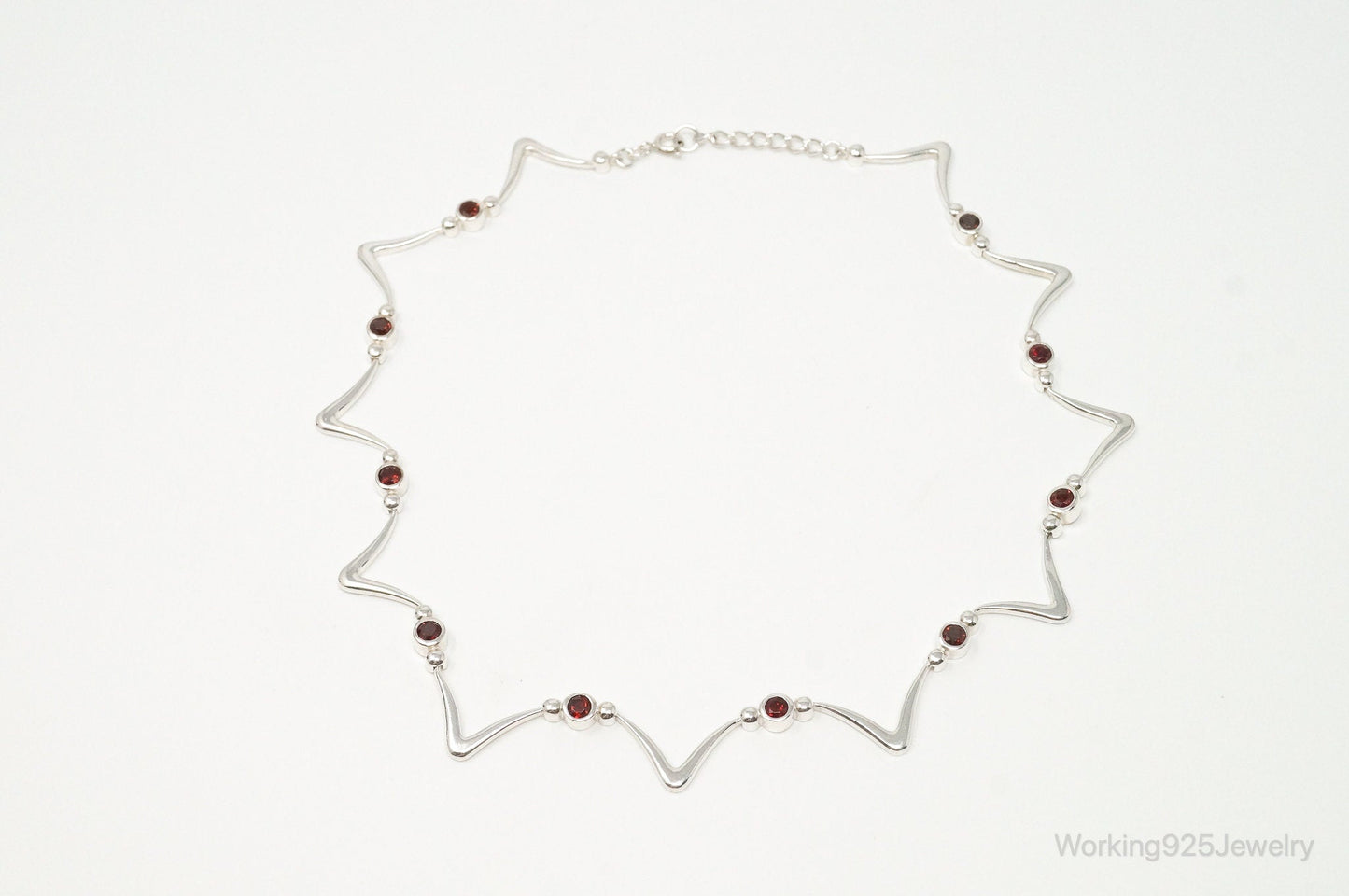 Vintage Modernist Style Garnet Sterling Silver Necklace