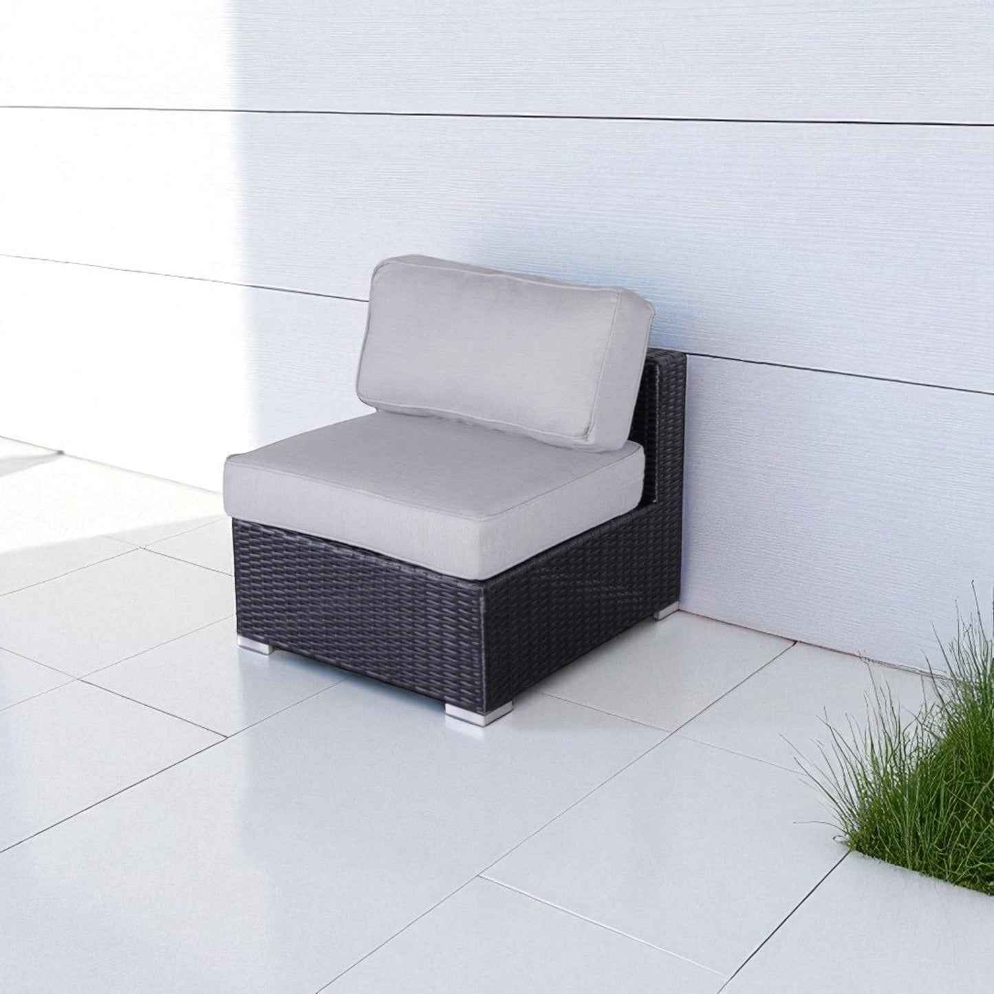Outdoor Armless Chair Set HDPE Wicker Gray Set of 2