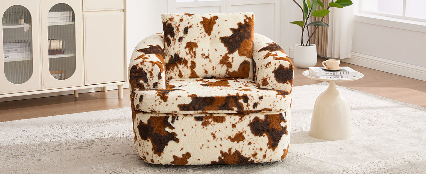 Swivel Accent Chair 360 Degree Faux Fur Beige Dual-Layer Cushion 36.6x36.5 In
