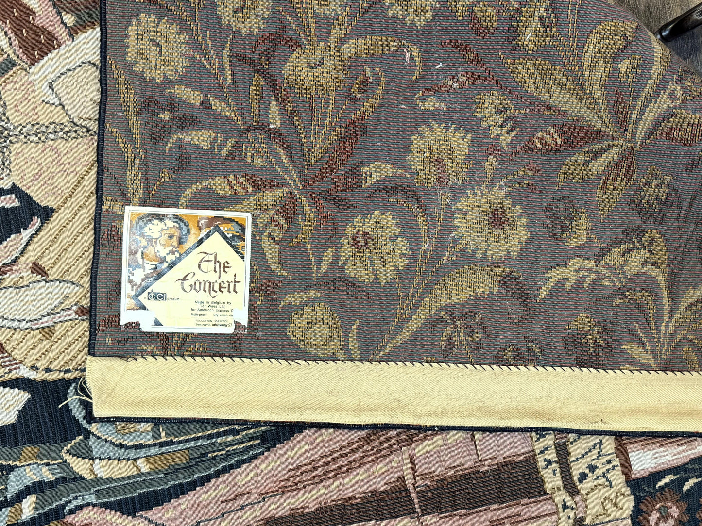 Vintage Belgium Tapestry 4x5, The Concet Musicians, Green