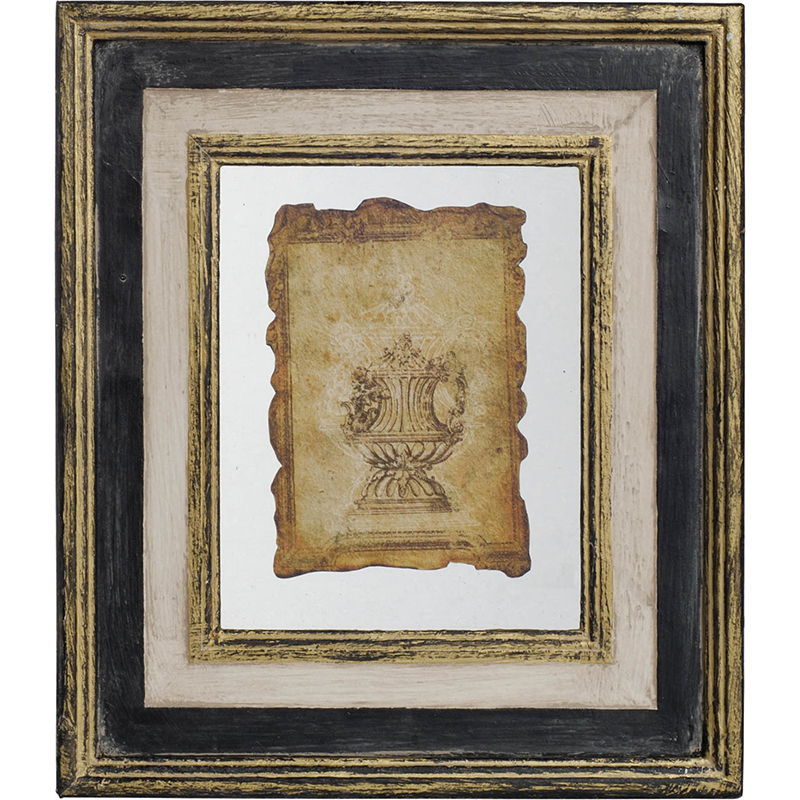Framed artwork with a decorative border on a white background