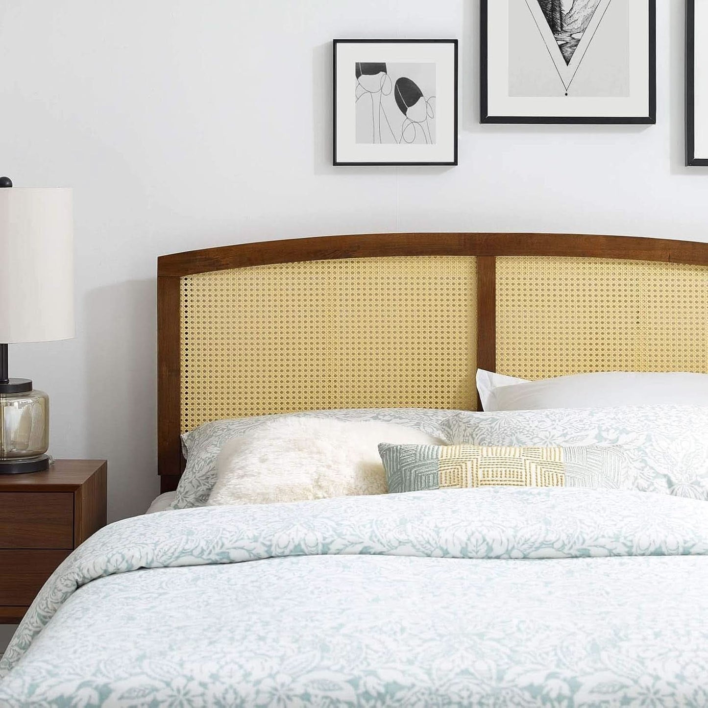 Cane Woven Rattan King Headboard With Organic Design