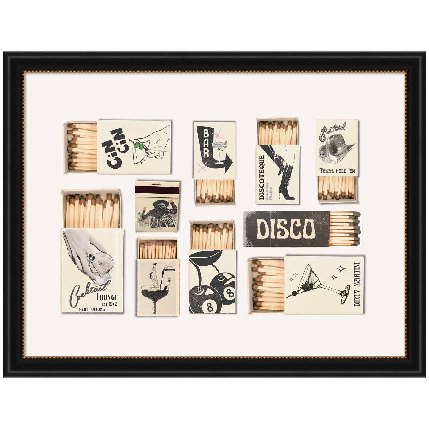 Vintage Matchboxes Neutral Black and Beige by Honey Island Studio Framed Wall Art Print
