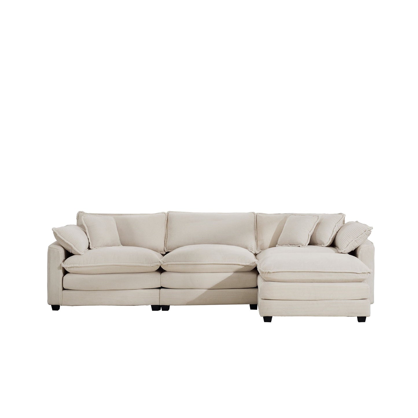 Modern Oversized Modular Cushion Sofa With Ottoman, Low Back, Deep Seating Sofa Set