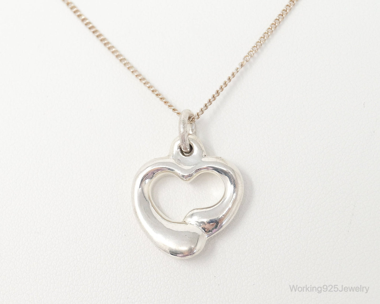 Vintage Puffy Hollow Heart Sterling Silver Necklace