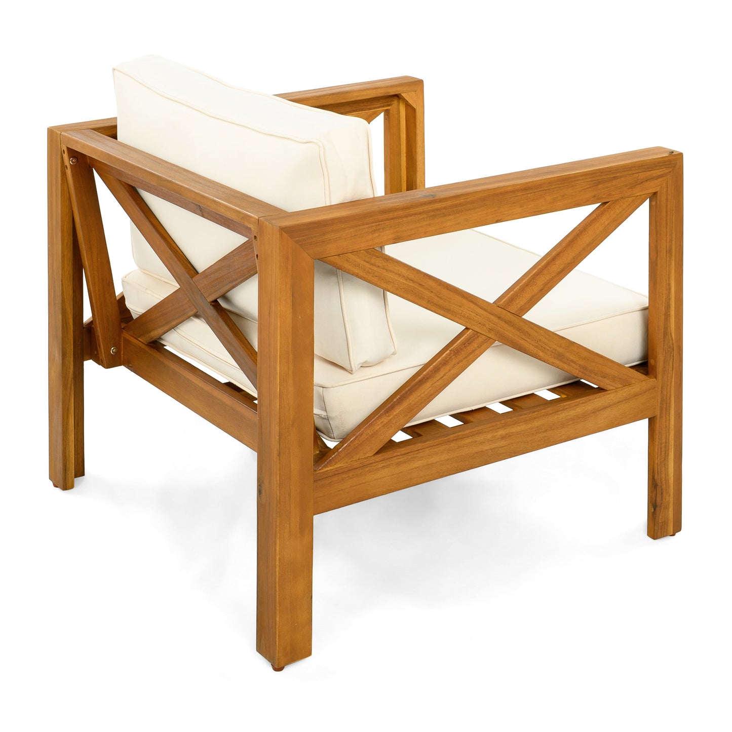 Patio Conversation Set Modern Acacia Wood Teak Finish 2 Armchairs and Table