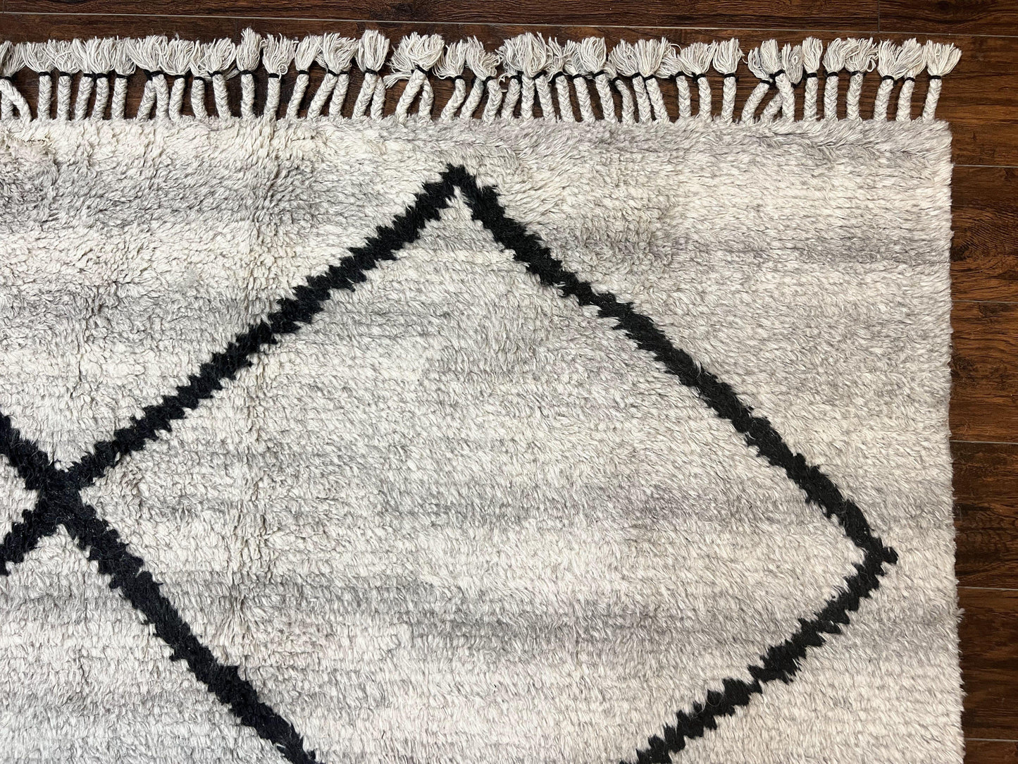 Modern Shag Rug 8x10, Gray and Black, Wool and Cotton, Lulu and Georgia, Handmade Indian Shag Rug