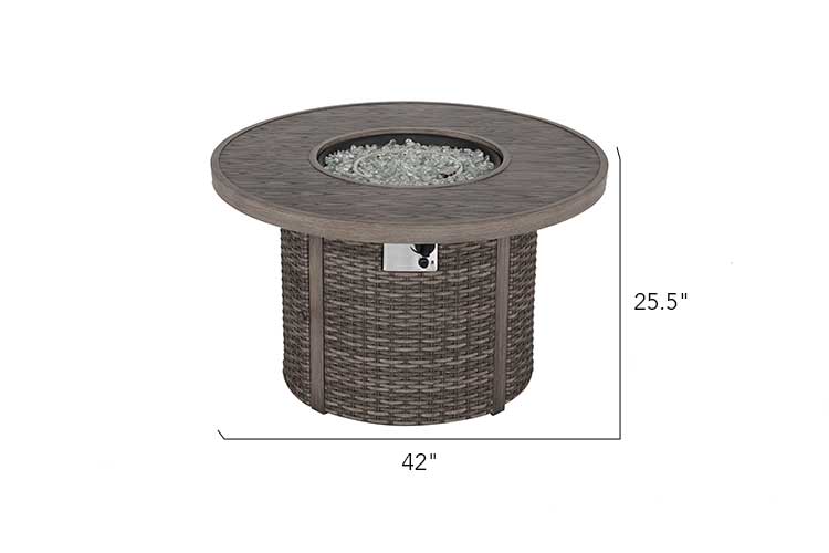 The Tenaya Round Wicker Outdoor Luxury Fire Pit Table – 42" Wood-Grain Finish