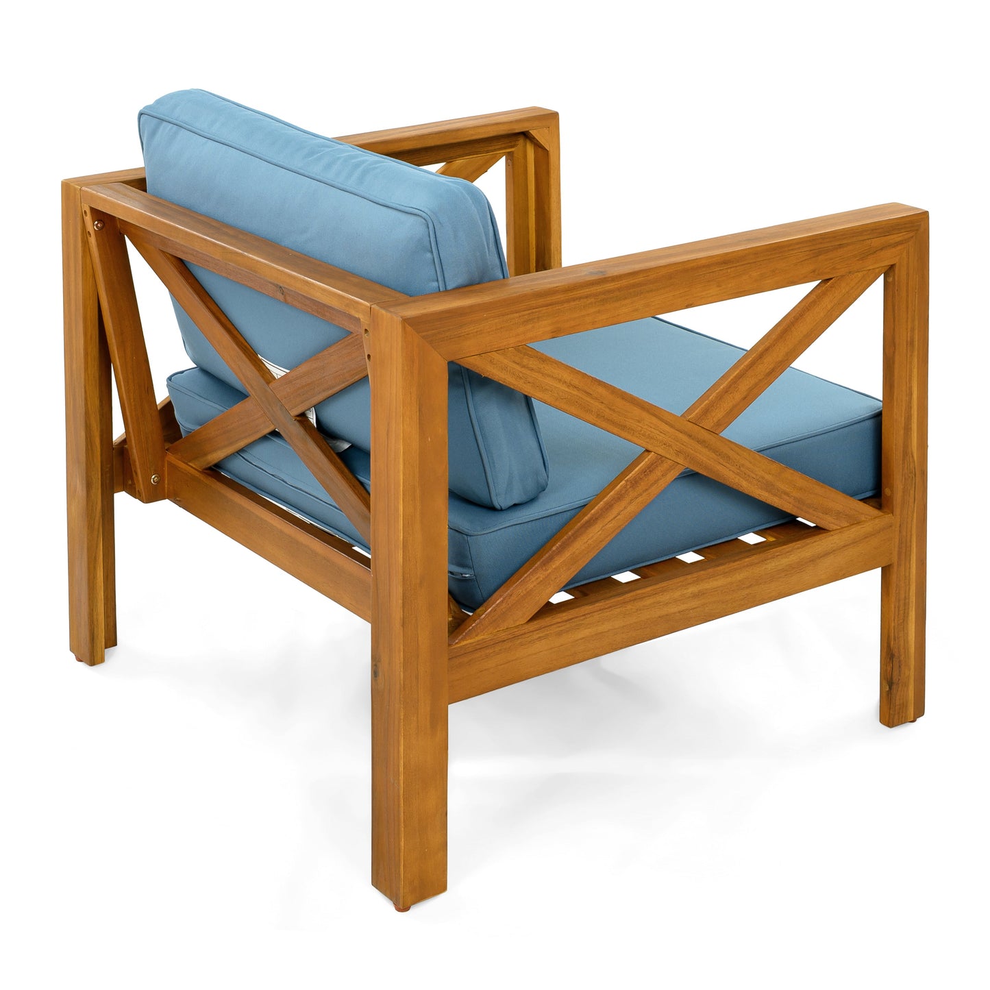 Patio Conversation Set Acacia Wood Armchairs Teak Finish Side Table Set of 2