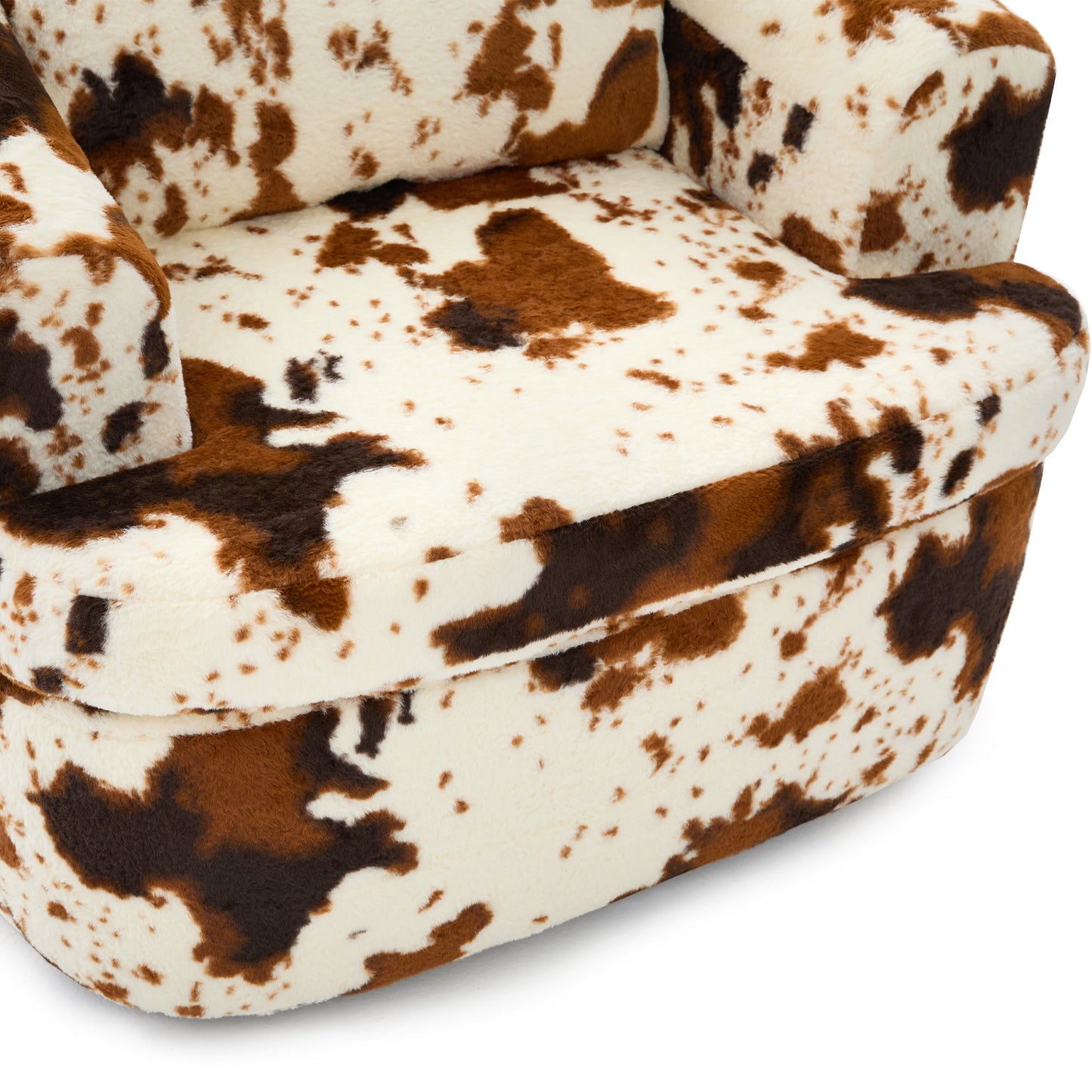 Swivel Accent Chair 360 Degree Faux Fur Beige Dual-Layer Cushion 36.6x36.5 In