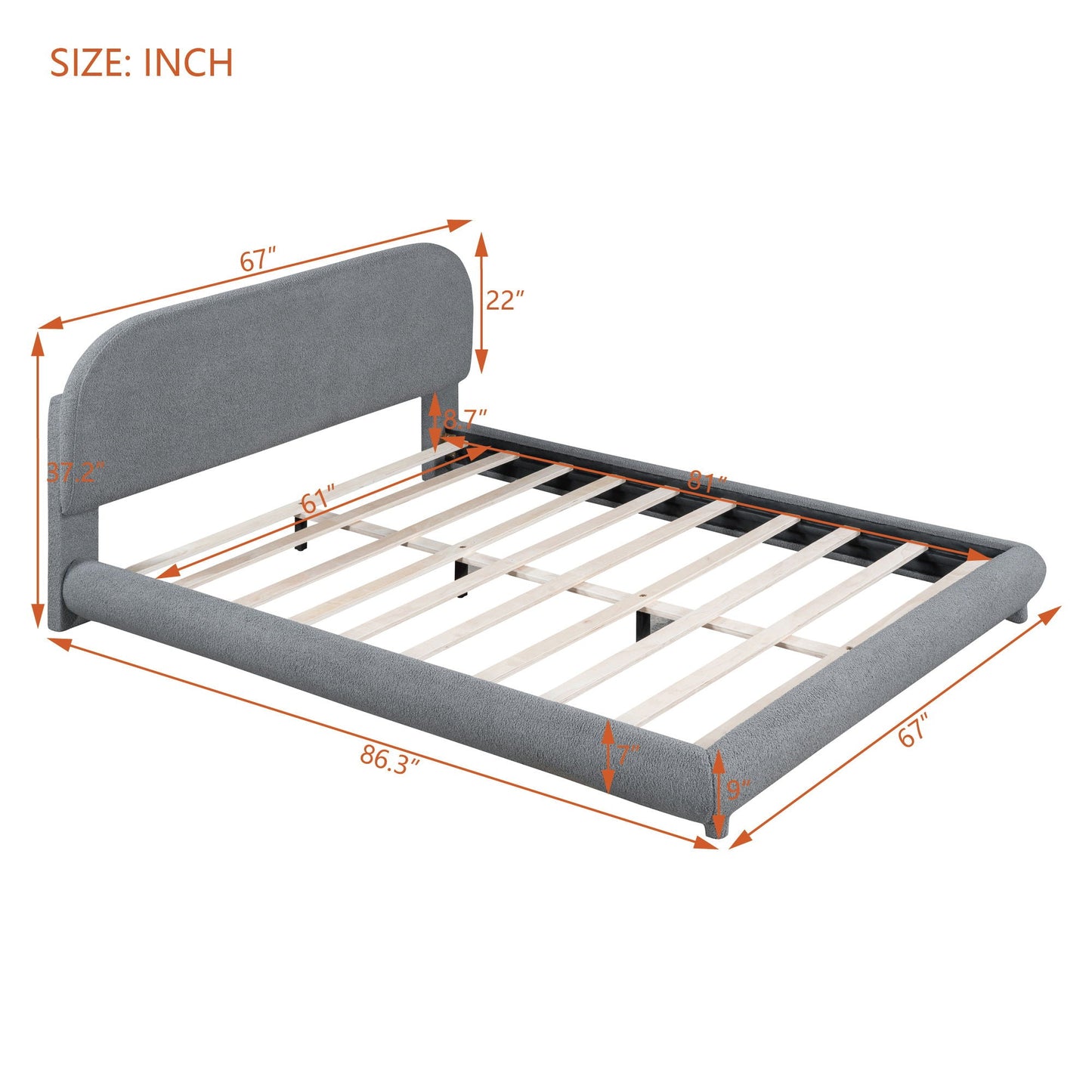 Upholstered Platform Bed With Thick Solid Frame And Stylish Curve-Shaped Design